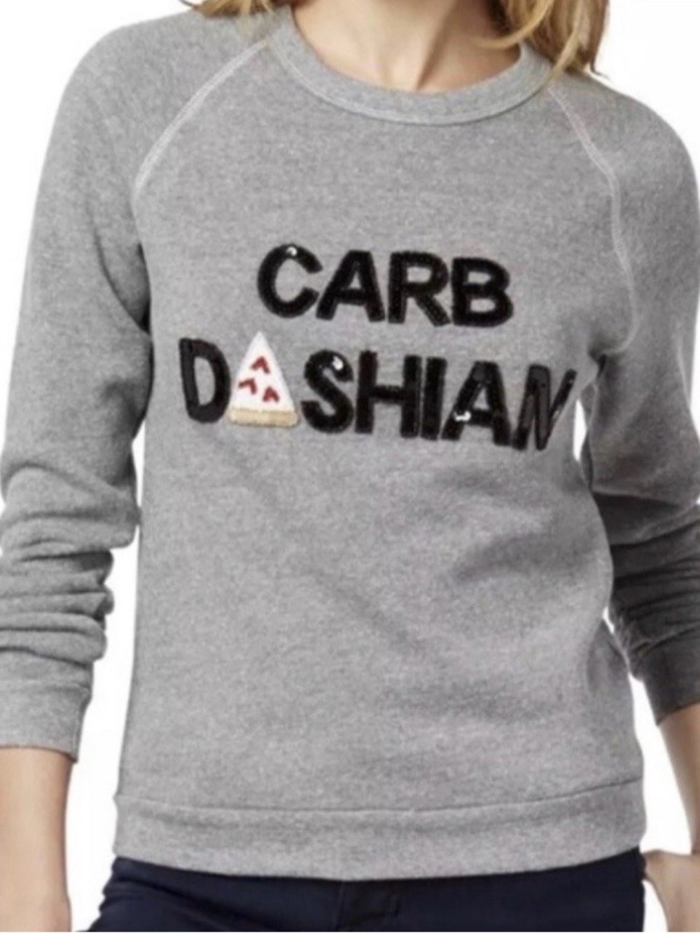 Bow & Drape Gray CARB DASHIAN Hand Embroidered Novelty Crewneck Sweatshirt Sz S